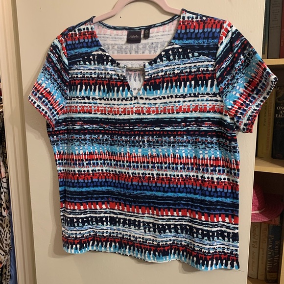 Rafaella Tops - Rafaella Blue Red White Striped Short Sleeve Top